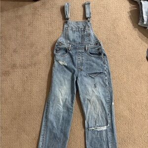 Women’s Distressed Denim Overalls
